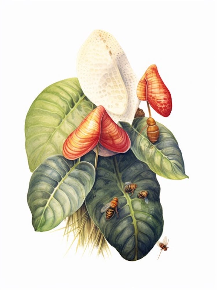 Beehive With Anthurium Flower Watercolour Illustration 2