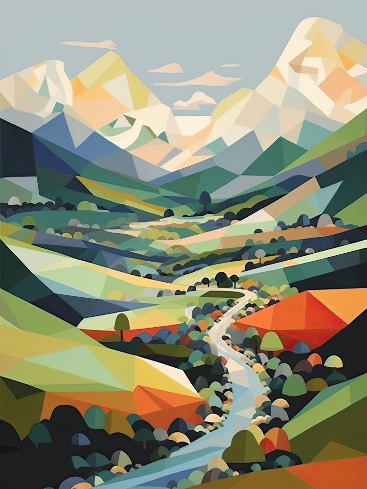 Mountains And Valley   Geometric Vector Illustration 0