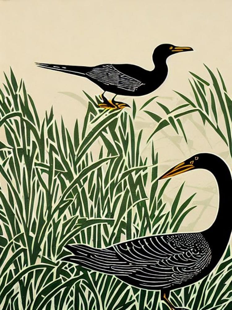 Cormorant Linocut Bird