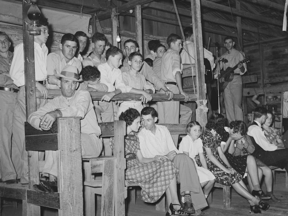 Men S Section At Fais Do Do Near Crowley, Louisiana, Note Ticket Taker By Russell Lee