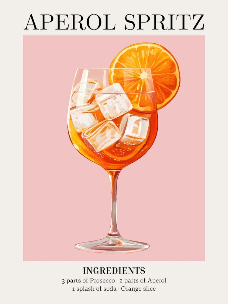 Minimalistisches Aperol Spritz Getränk Rezept Poster Moderne Hausbar Dekoration Elegantes Geschenk für Cocktail-Liebhaber