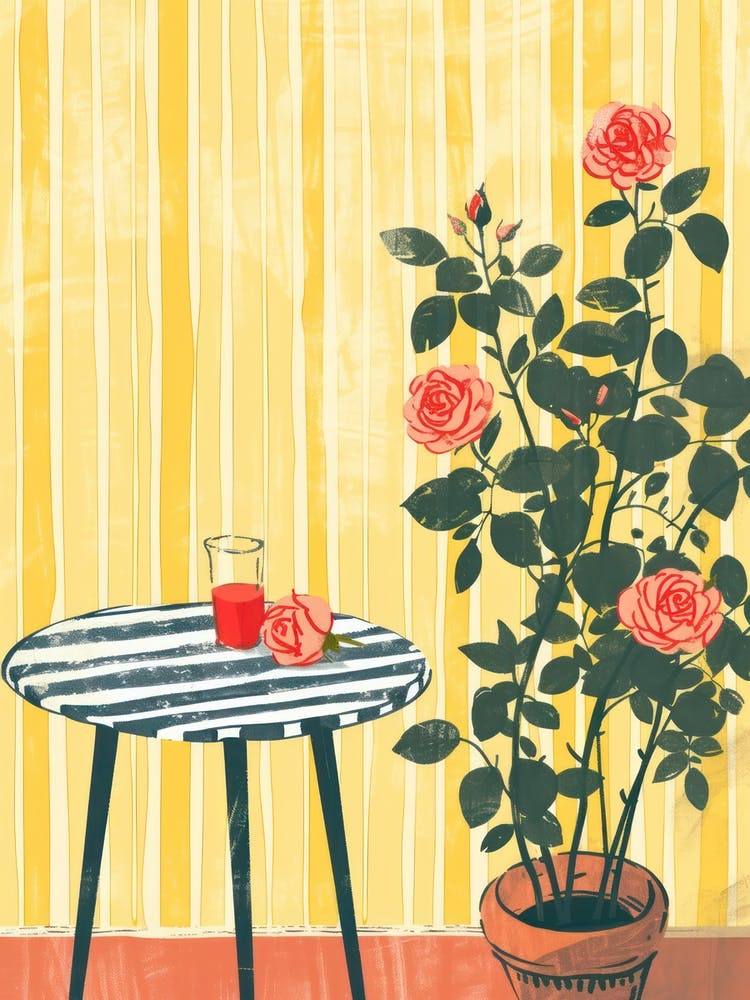 Roses Flowers On A Table   Contemporary Illustration 1