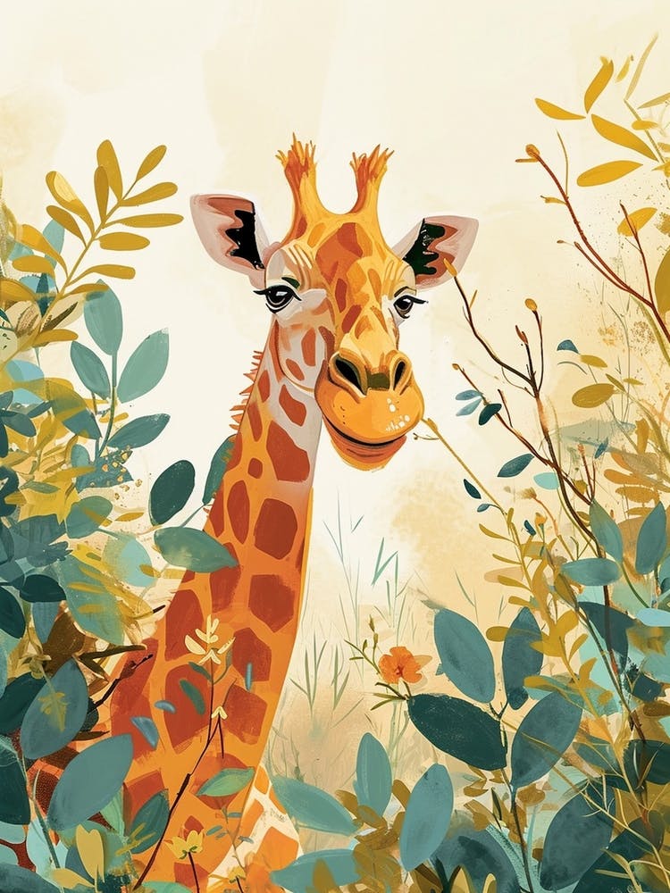 Giraffe In The Leaves Watercolour Inspired 2