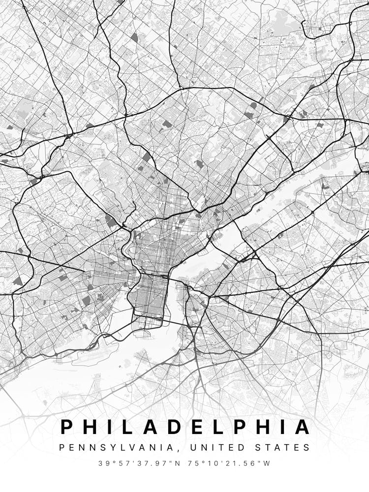 Philadelphia Pennsylvania Usa White Map