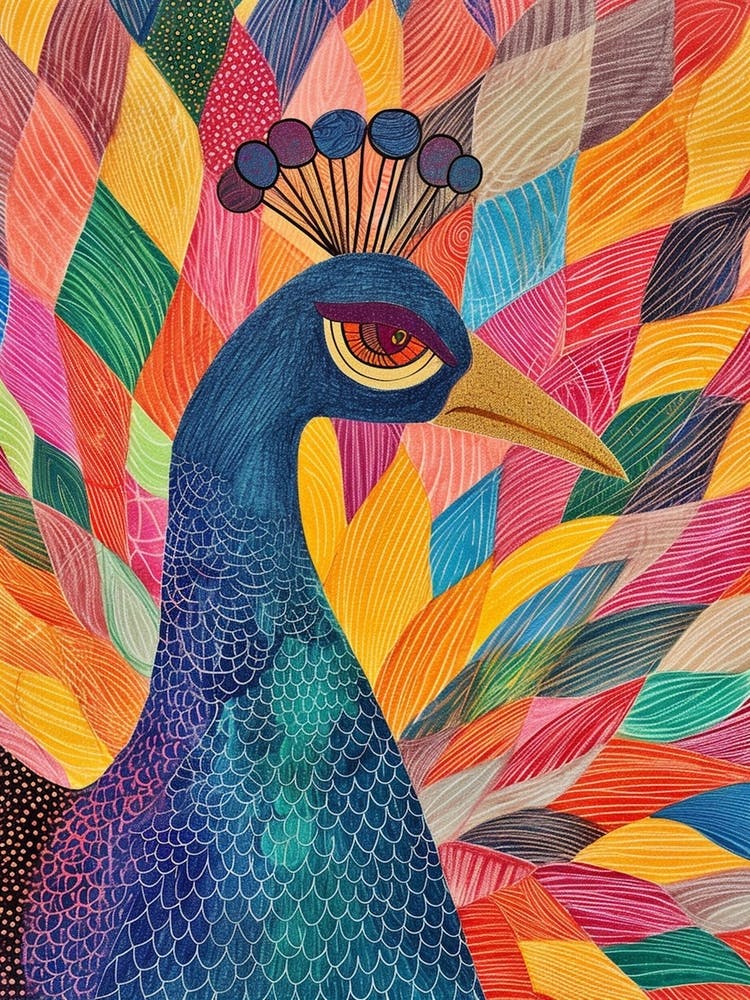 Rainbow Peacock Crayon Pattern 2