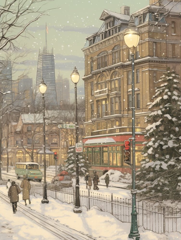 Vintage Winter Illustration Toronto Canada 1