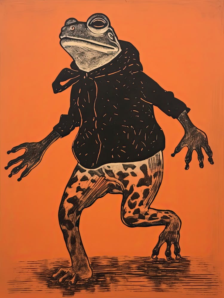 Frog, Woodblock Animal  Drawing 4