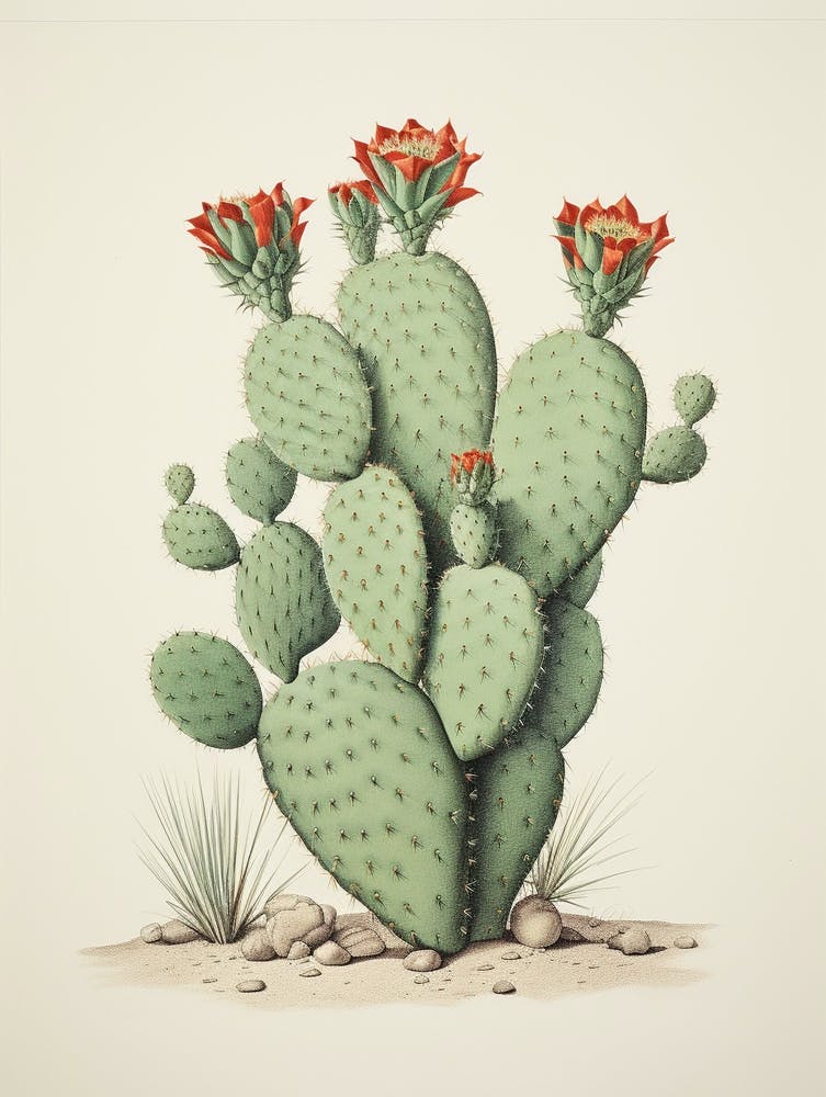 Vintage Cactus Illustration Nopal Cactus