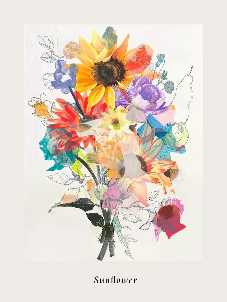 Sonnenblume 4 Collage Blumenstrauß Poster