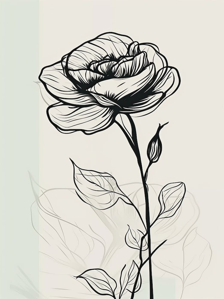 Line Art Roses Flowers Illustration Neutral 7
