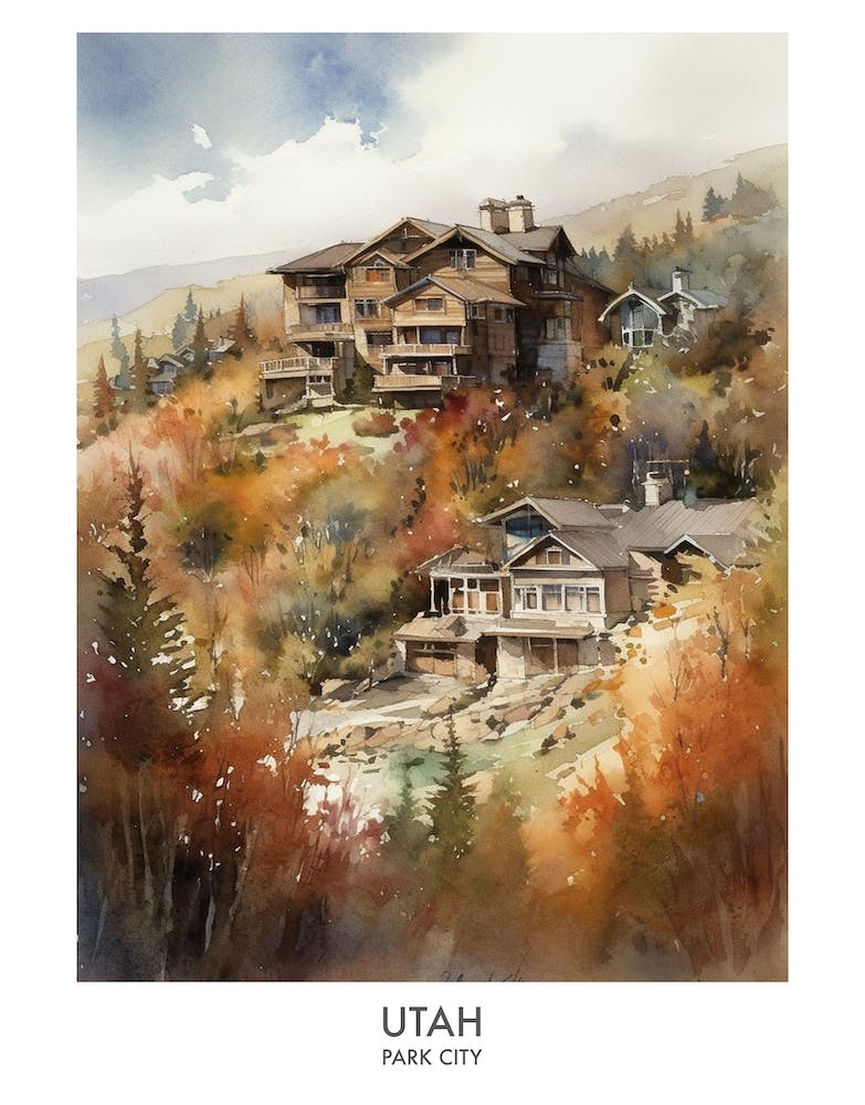 Park City, Utah 4 Watercolor Travel Poster