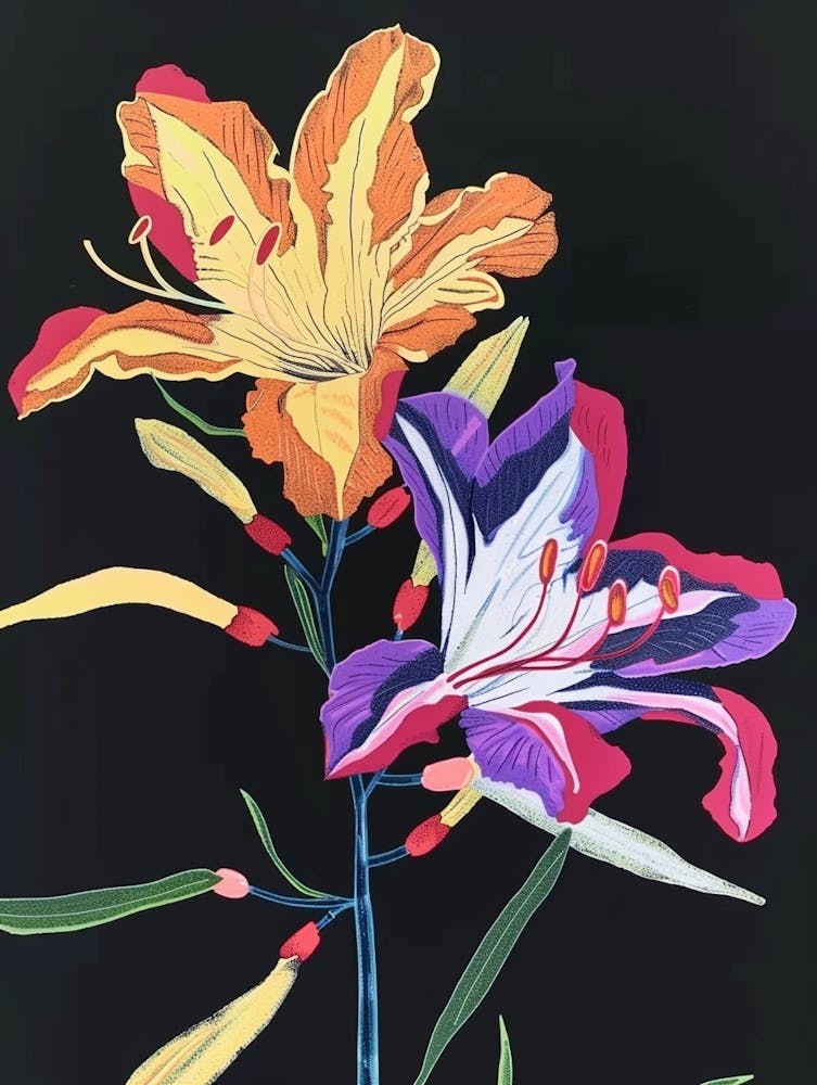 Neon Flowers On Black Freesia 3