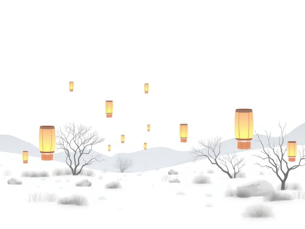 Chinese Lanterns In The Snow