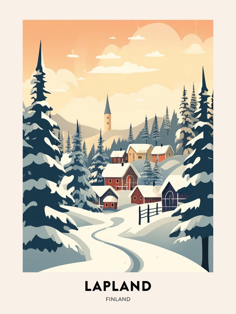 Vintage Winter Travel Poster Lapland Finland 3
