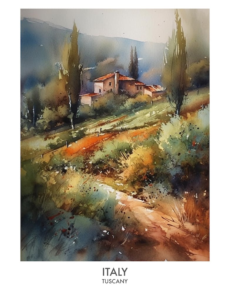Italy, Tuscany 1 Watercolor Travel Poster