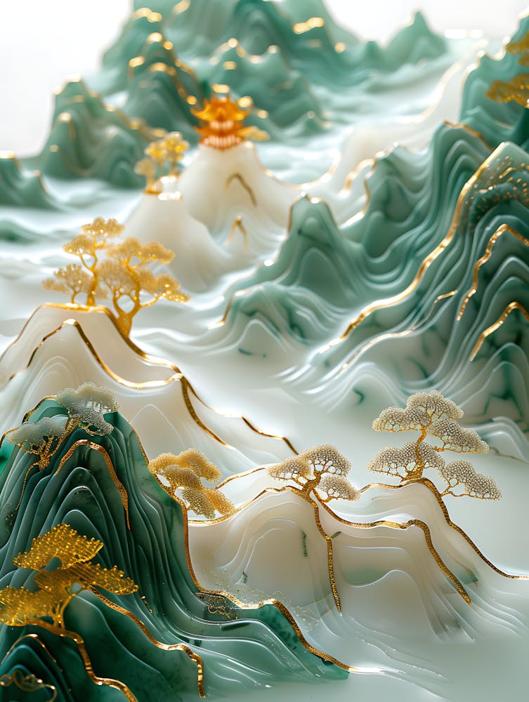 Gold Inlaid Jade Carving Landscape 6