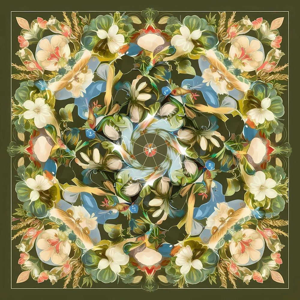 Floral Pattern On A Green Background