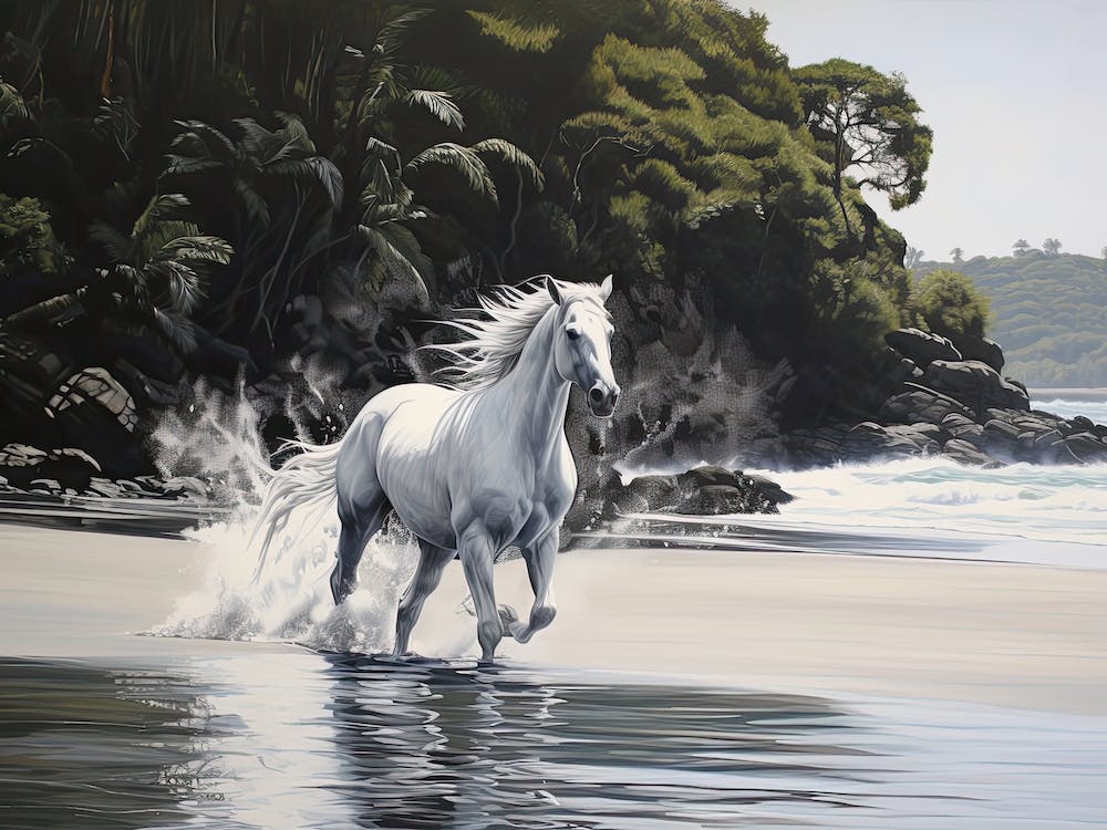 A Horse Oil Painting In Manuel Antonio Beach, Costa Rica, Landscape 1