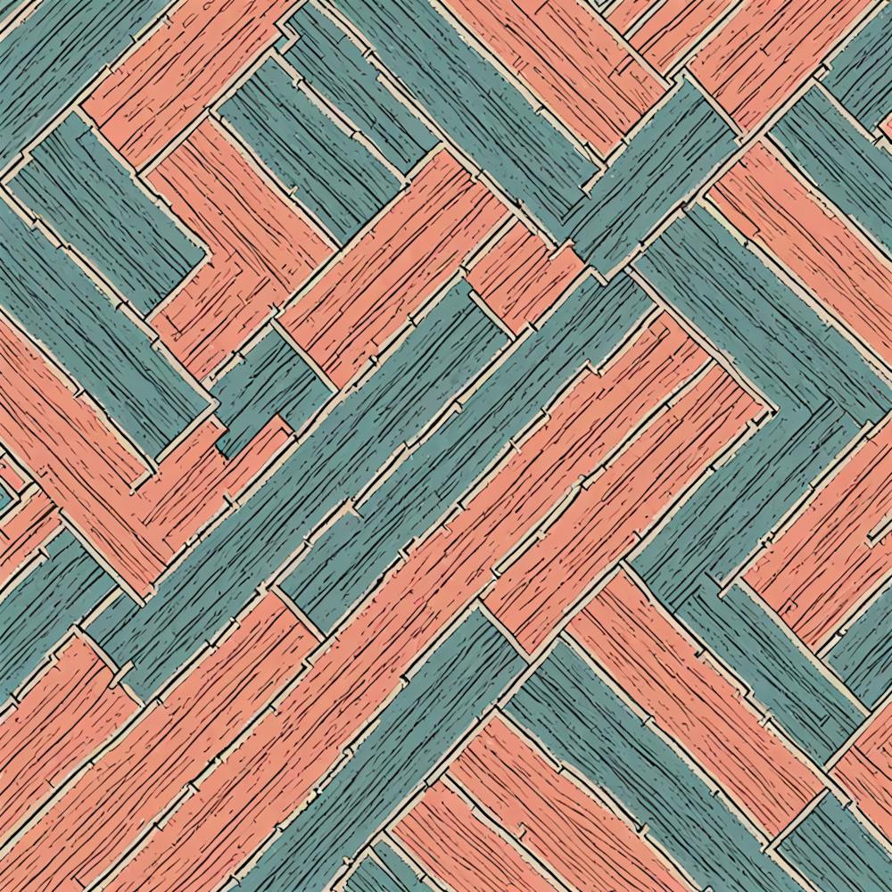 Wood Strips Dusty Teal, muted Coral, 211
