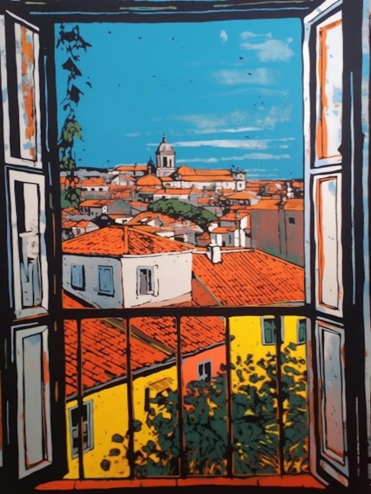 Window View Of Lisbon Portugal In The Style Of Pop Art 4