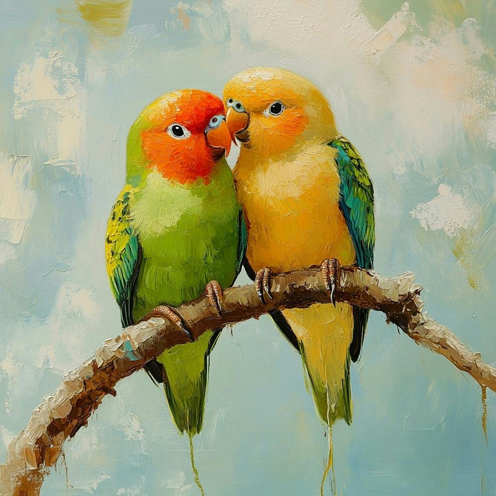 Lovebirds On A Branch