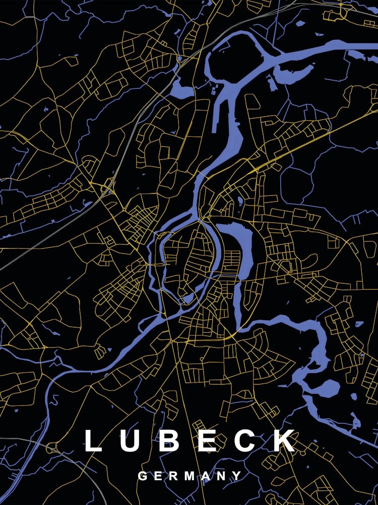 Lubeck Germany City Map Black and Gold