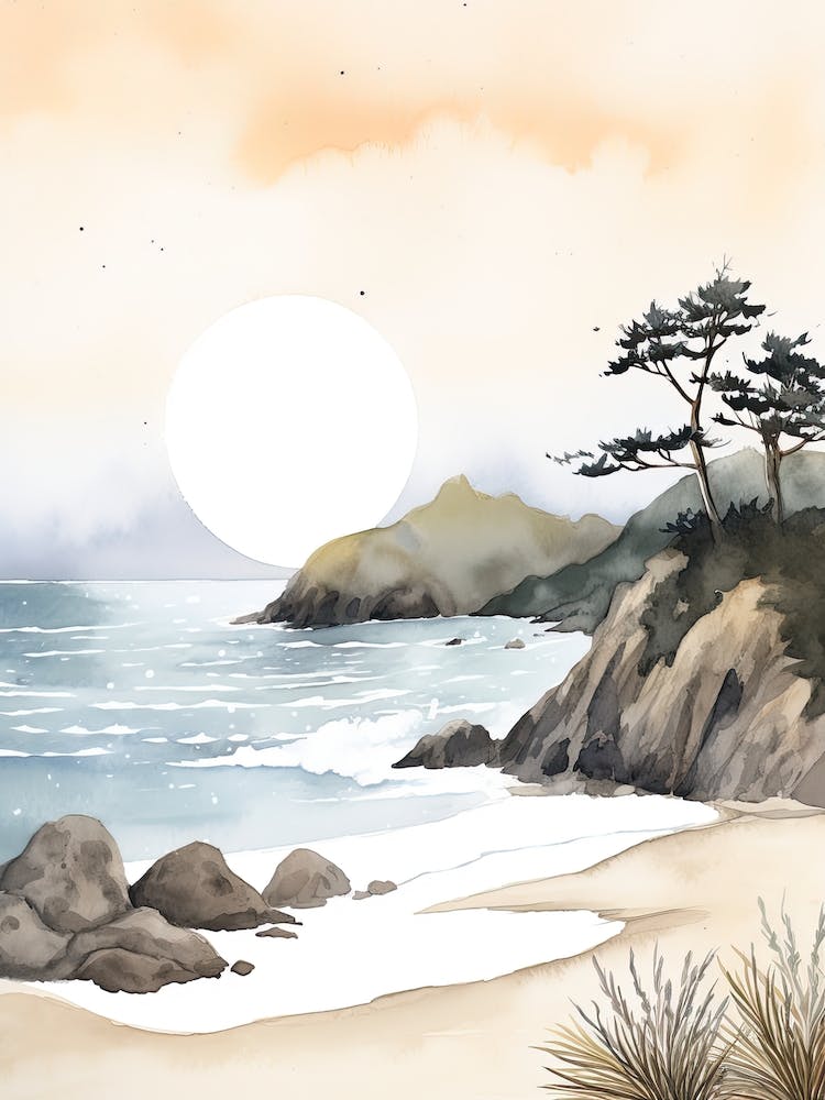 Watercolour Of Pfeiffer Beach   Big Sur California Usa 2