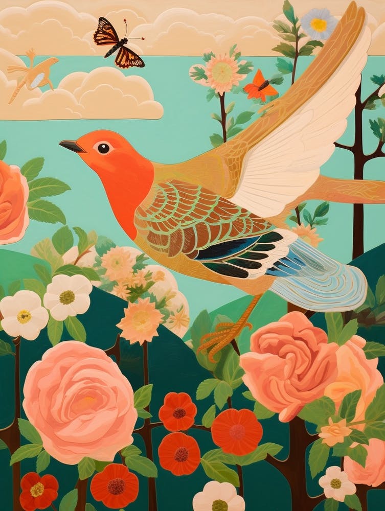 Maximalist Bird Painting European Robin 1