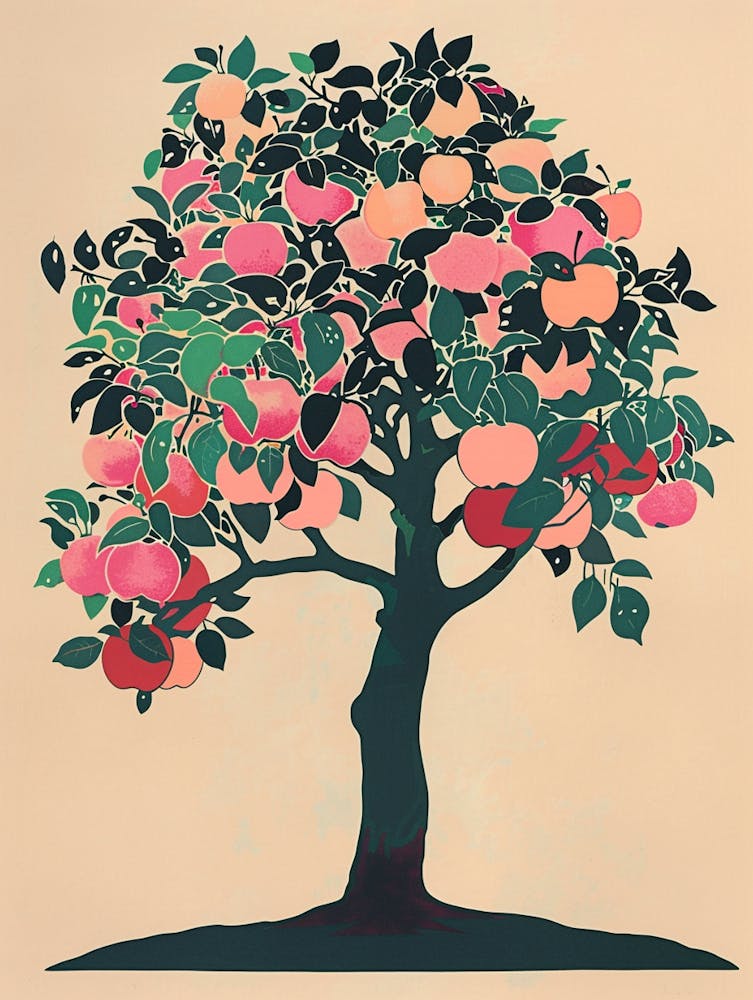 Apple Tree Colourful Illustration 4