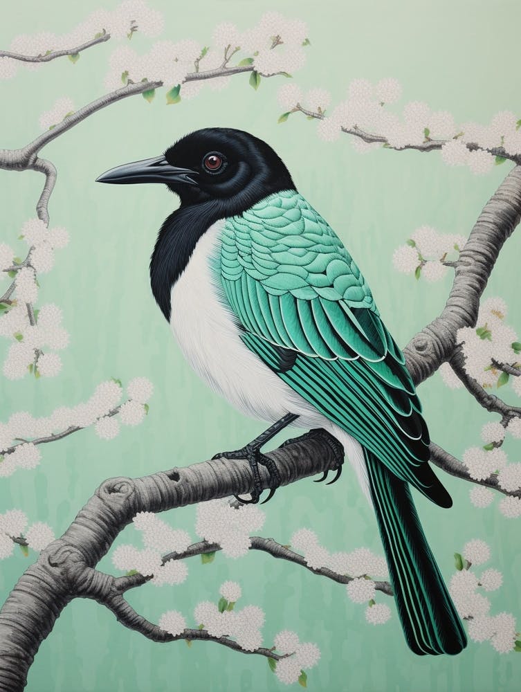 Ohara Koson Inspired Bird Painting Magpie 3