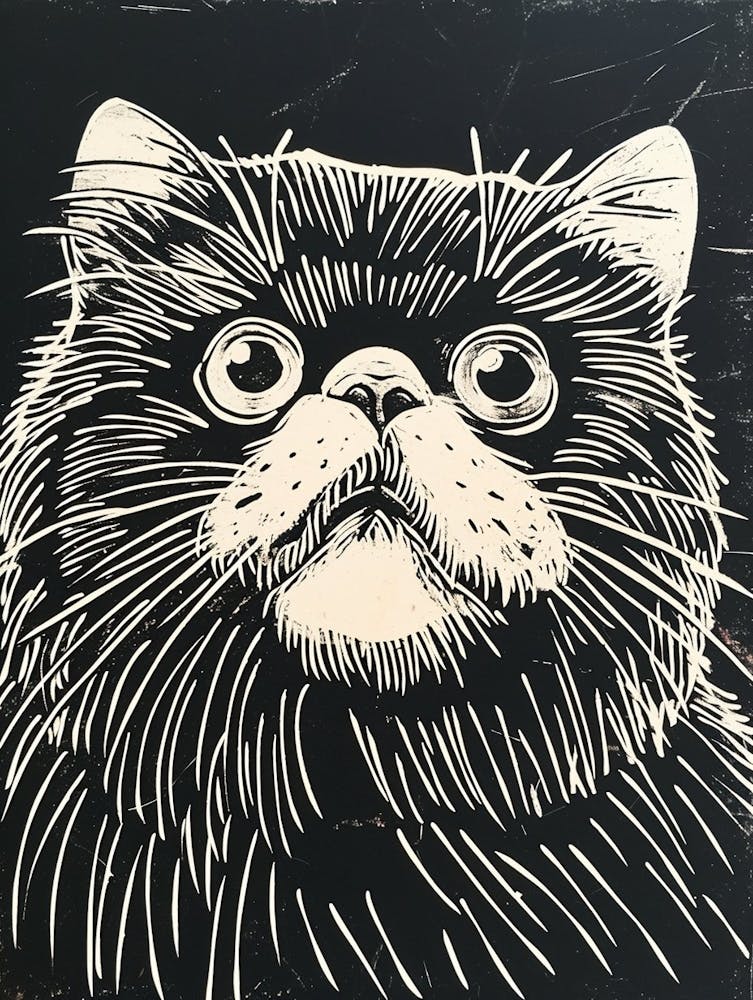Persian Cat Linocut Blockprint 4