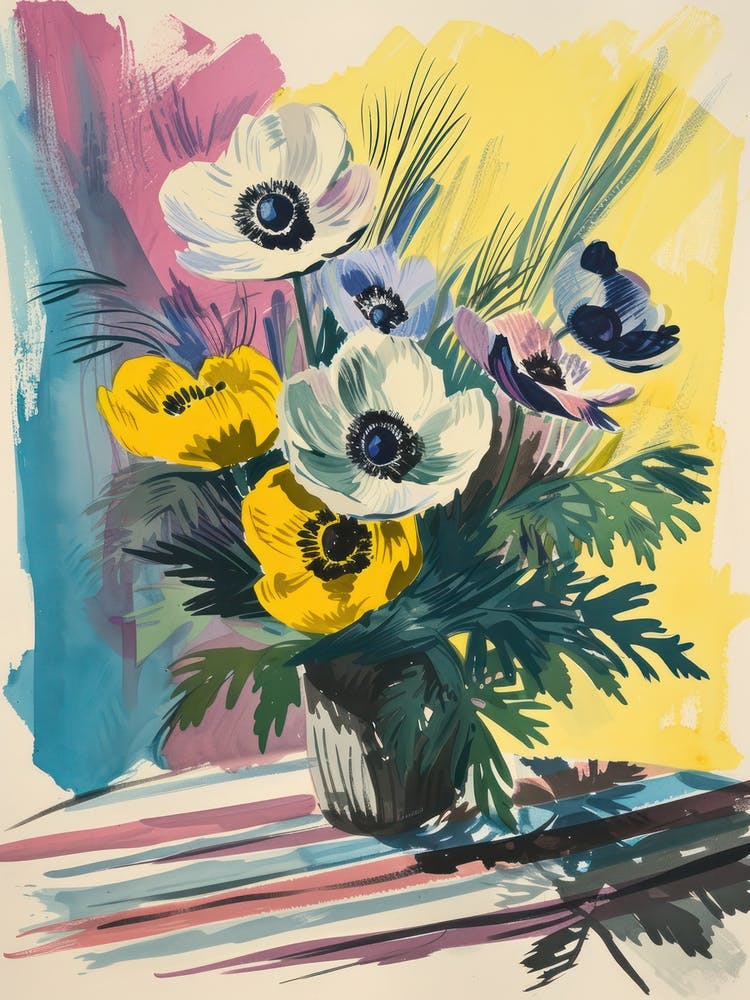 Anemone Flowers On A Table   Contemporary Illustration 3