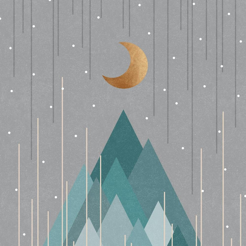 Moon And Mountains Mint Green Square