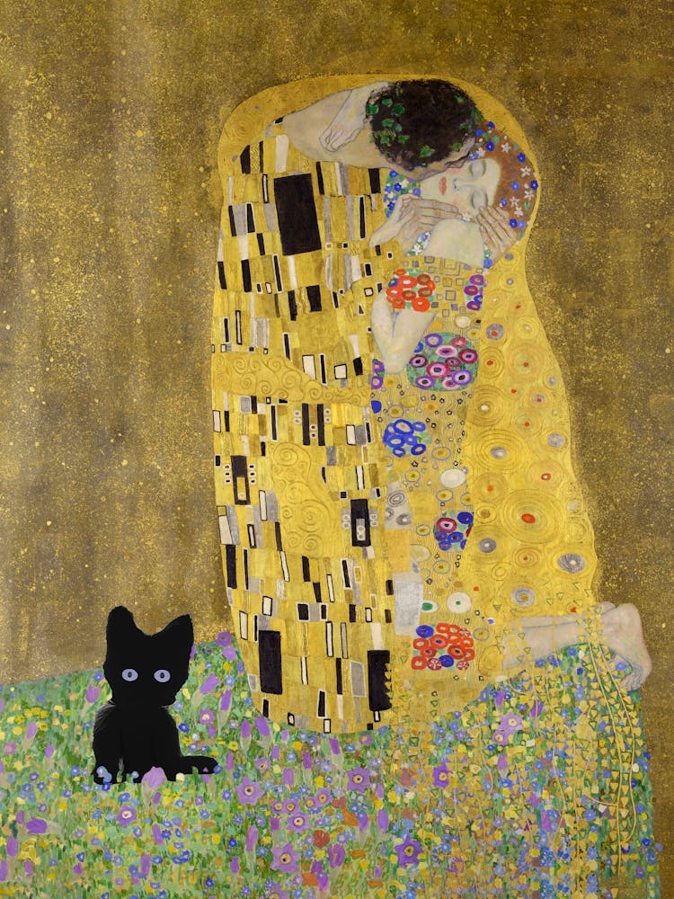 Art The Kiss, Gustav Klimt  Inspired Cat