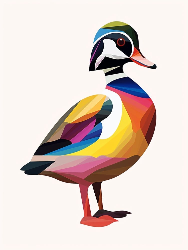 Colourful Geometric Bird Wood Duck 2