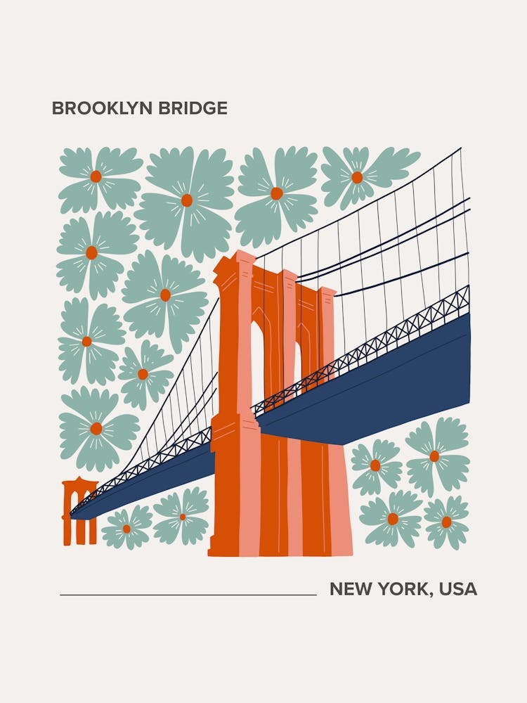 Brooklyn Bride   New York, Usa, Warm Colours Illustration Travel Poster 2