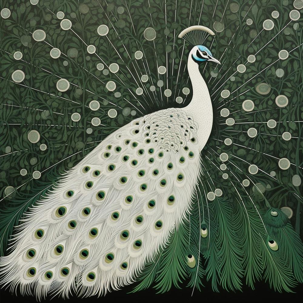 Ohara Koson Inspired Bird Painting Peacock 5 Square
