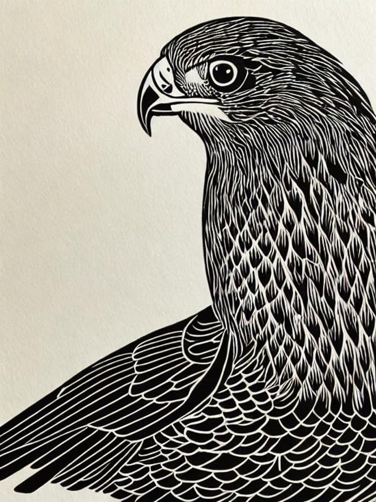 Falcon Linocut Bird