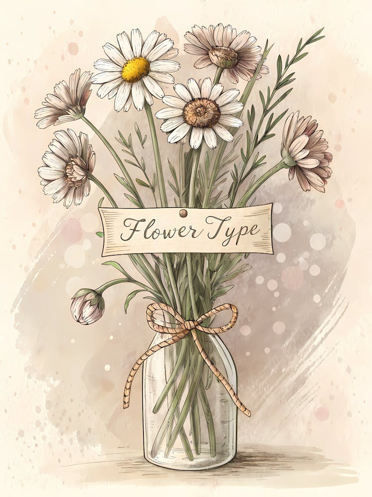 Oil Painting Style Sketch Style Flower Bundle With glass