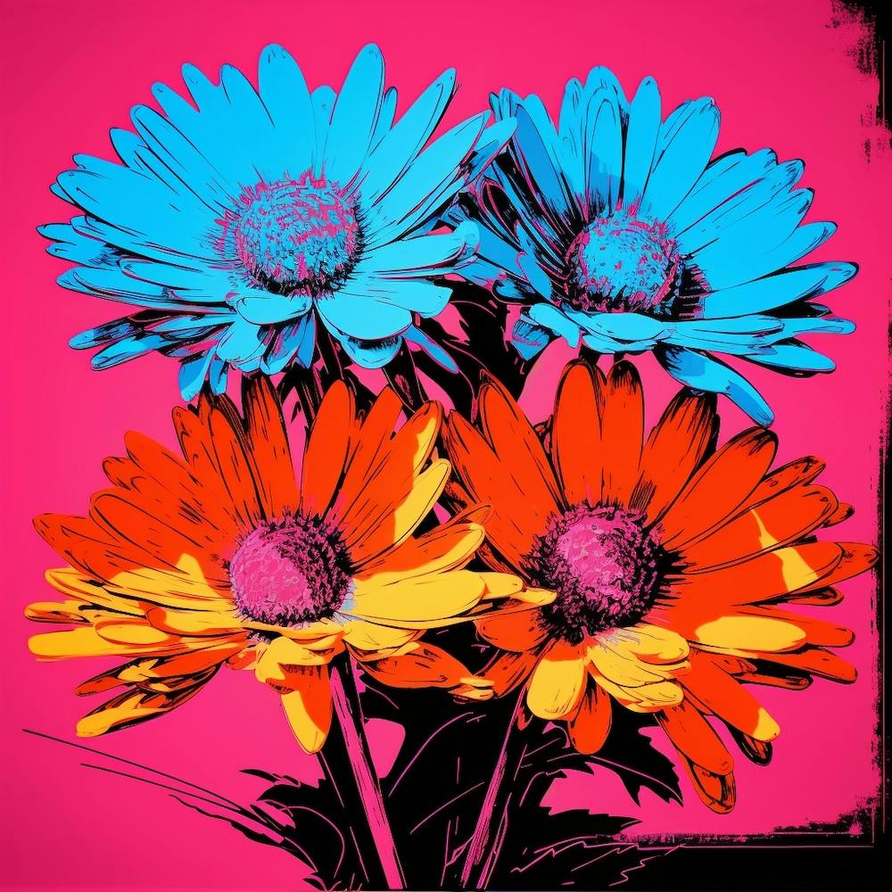 Andy Warhol Style Pop Art Flowers Asters 3 Square