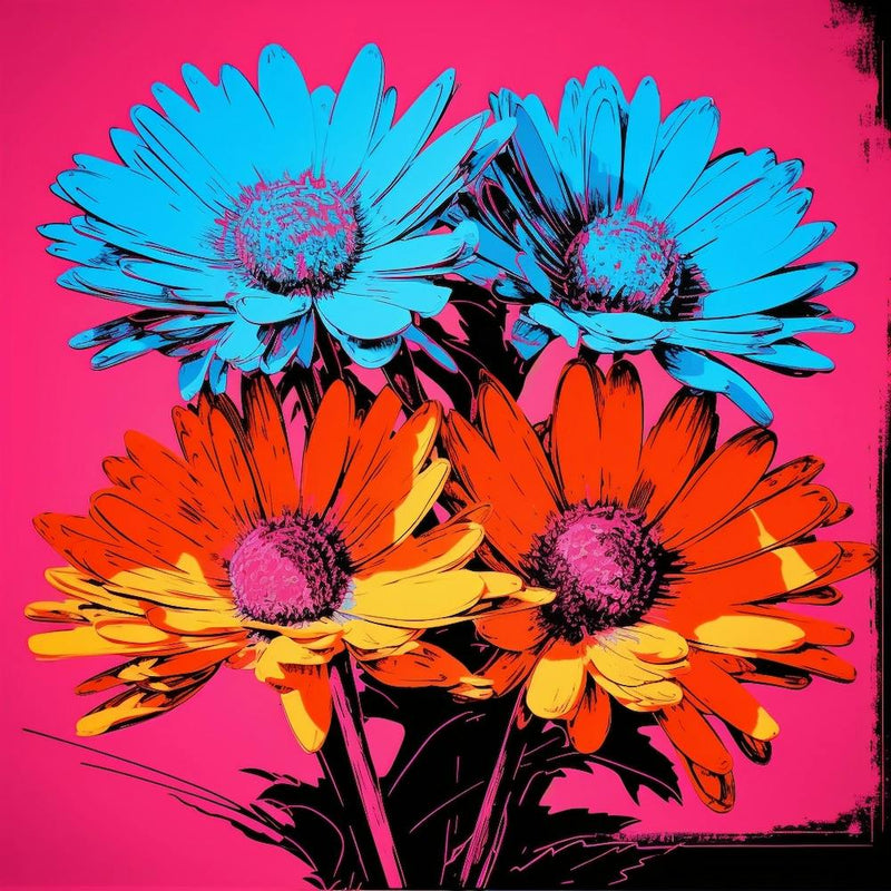 Andy Warhol Style Pop Art Flowers Asters 3 Square