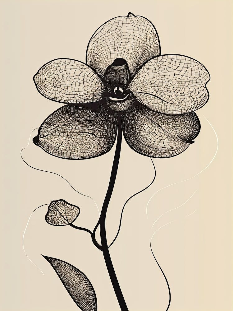 Line Art Orchids Flowers Illustration Neutral 19