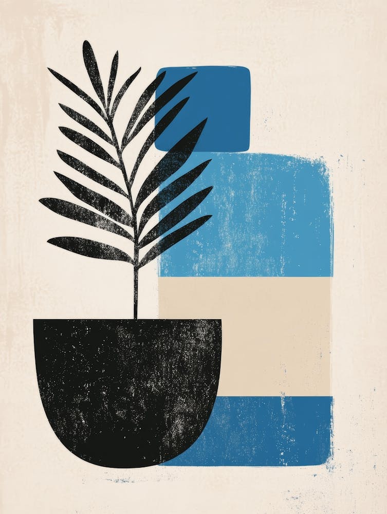 Blue Vase With A Plant
