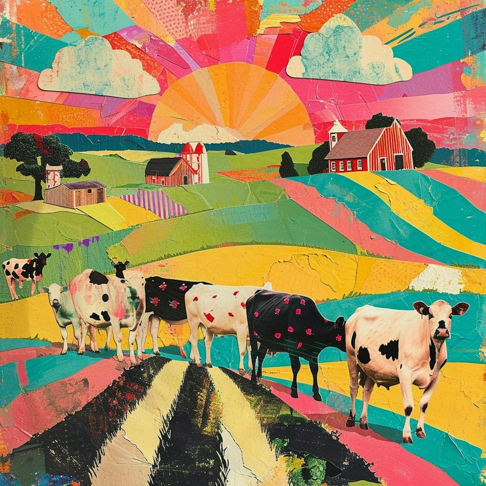 Collage Rétro Vache Arc-en-ciel 2