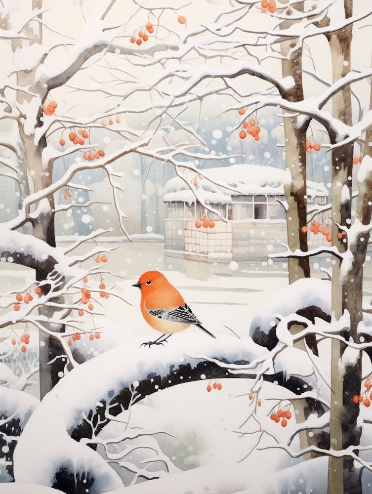 Peinture d'Oiseau d'Hiver Pinson 1