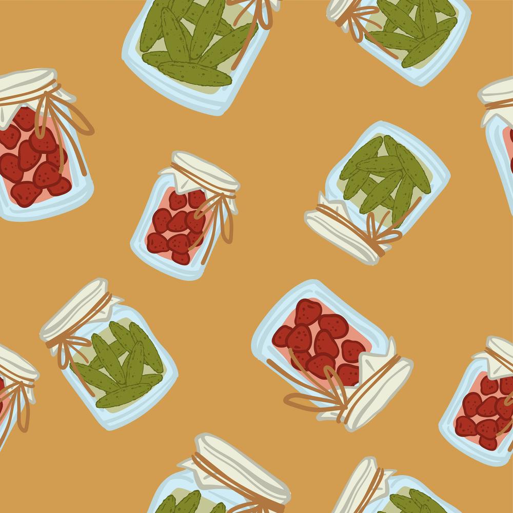 Preserved Food Pickles And Tomatoes Seamless Print