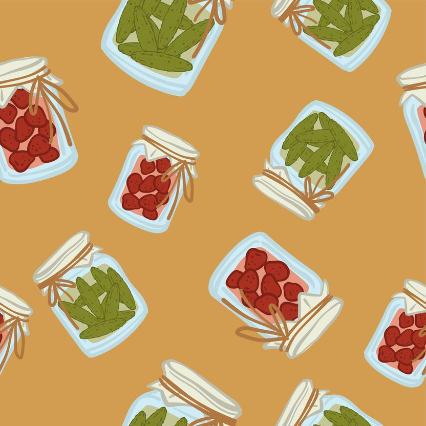 Preserved Food Pickles And Tomatoes Seamless Print