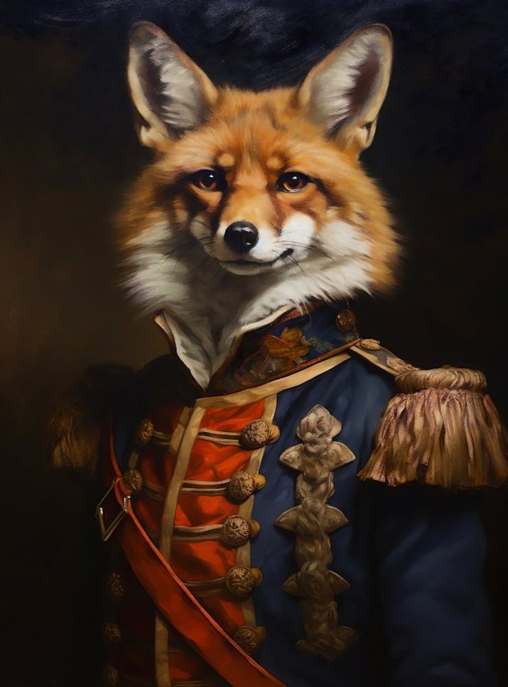 Victorian Animal Portrait, Dressed Animal Art, Royal Fox Vintage Print, Dark Moody Renaissance Animal Printable Art, Animal Lover Gift