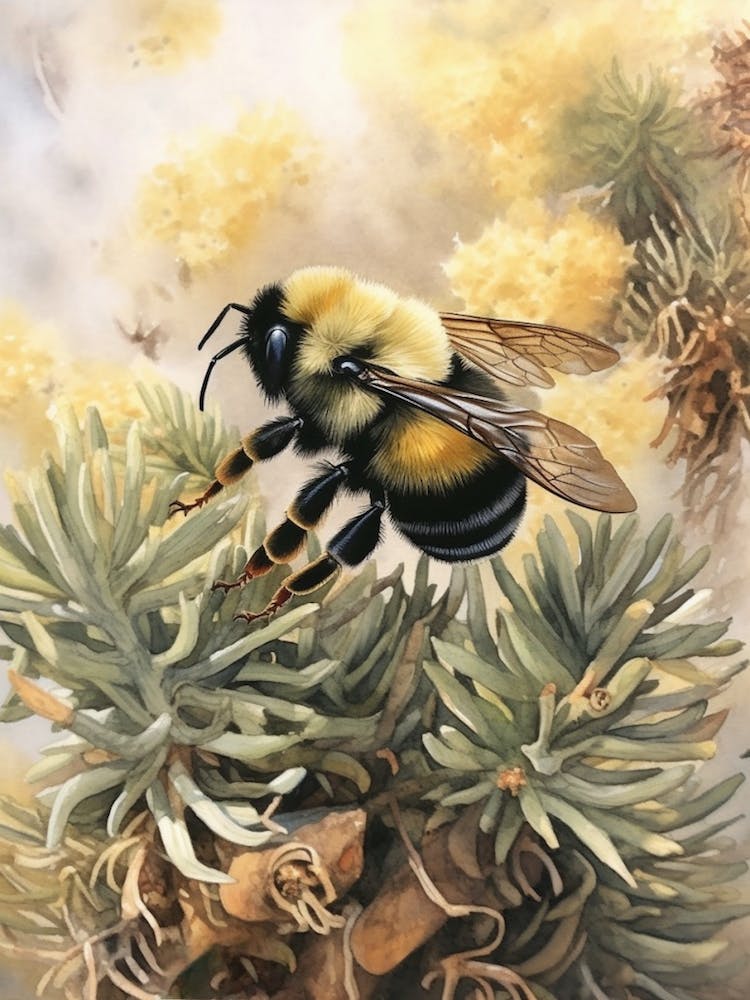 Black Tailed Bumble Bee Beehive Watercolour Illustration  2