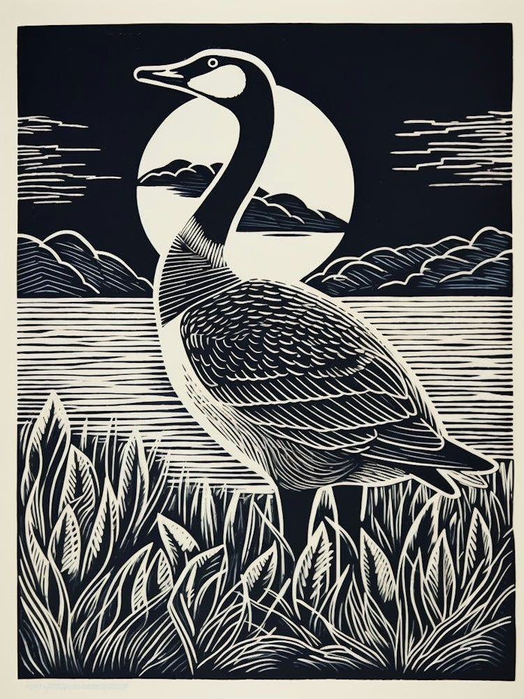B&W Bird Linocut Canada Goose 1